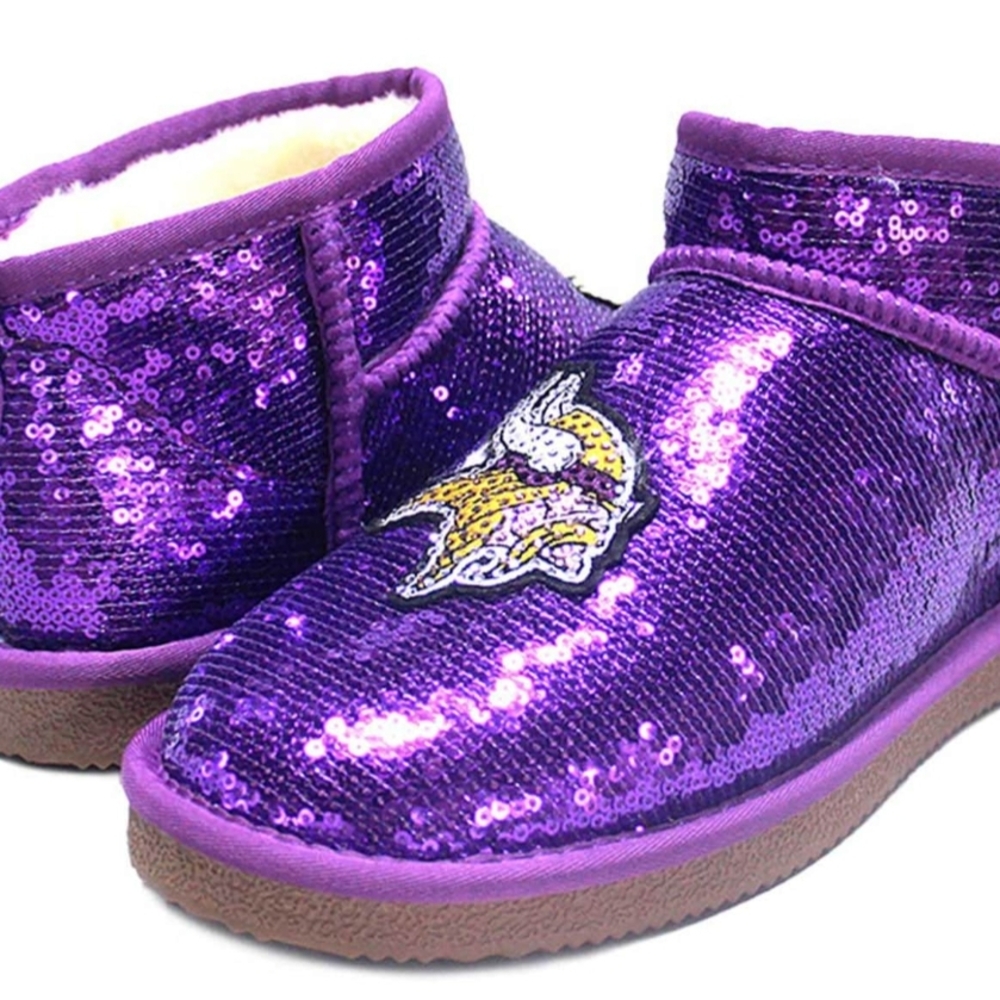 Women's Purple Minnesota Vikings Sequin Ankle Boots Size 10 NFL New With Box